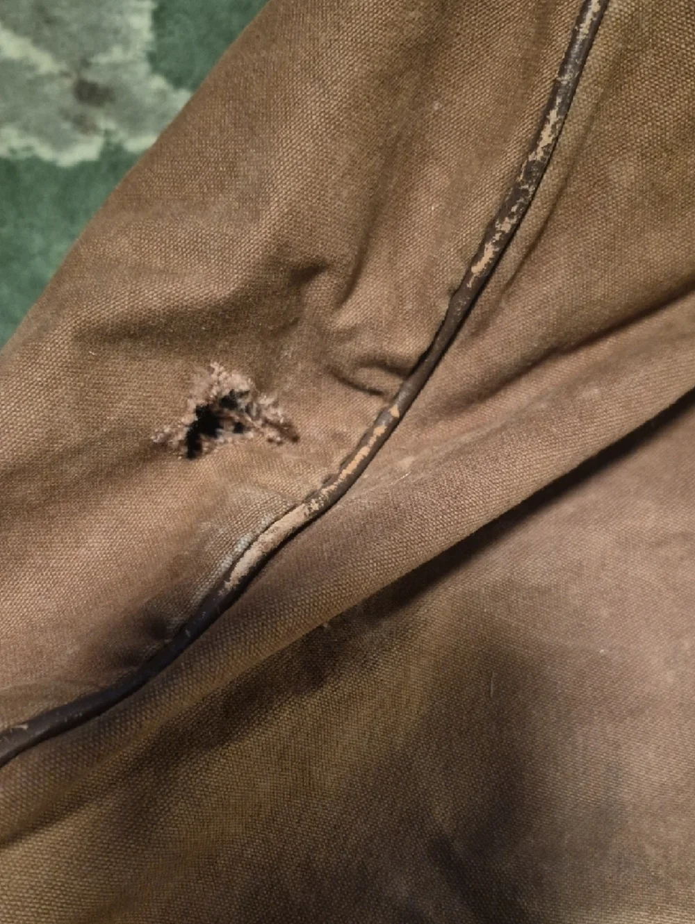 L.L. Bean Brown Canvas Duffel with Green Straps